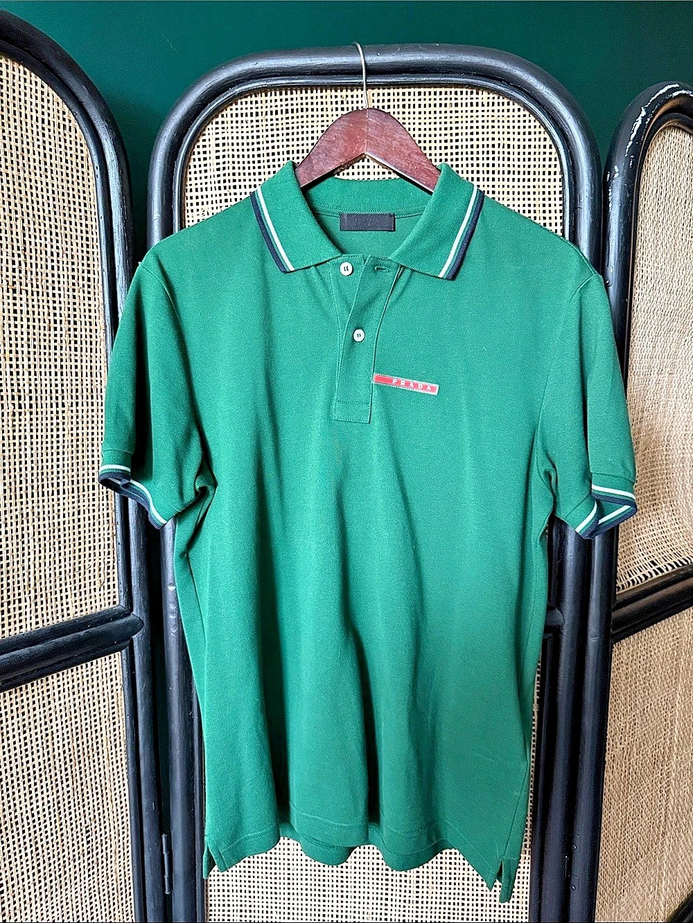 Prada Cotton Piqué Polo Shirt Green Small